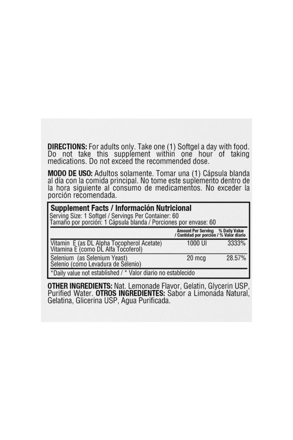 Vitamina E 1000Iu With Selenium 60Softgels Healthy America