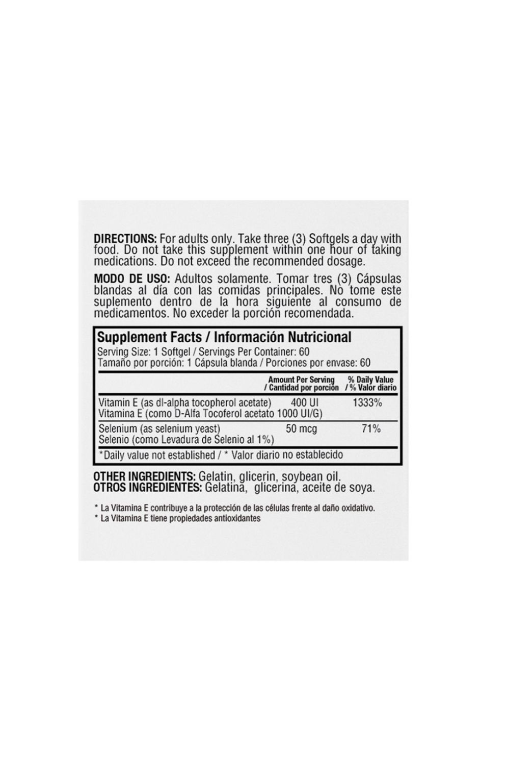 Vitamina E 400 With Selenium 60Softgels Healthy America