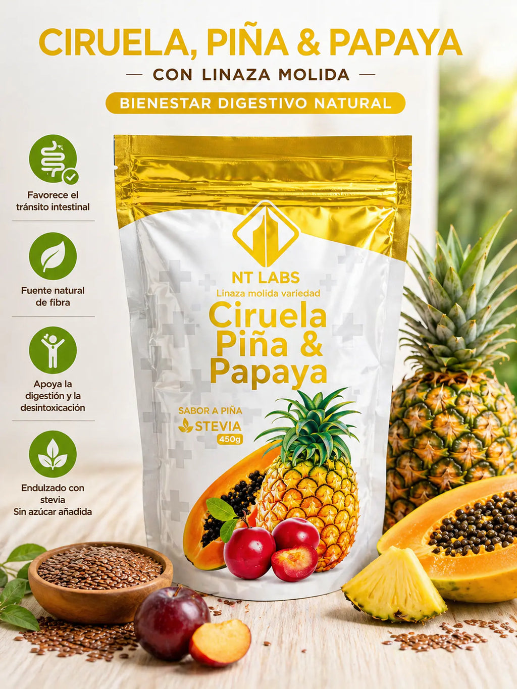 Linaza Ciruela Piña Y Papaya 450G Nt Labs