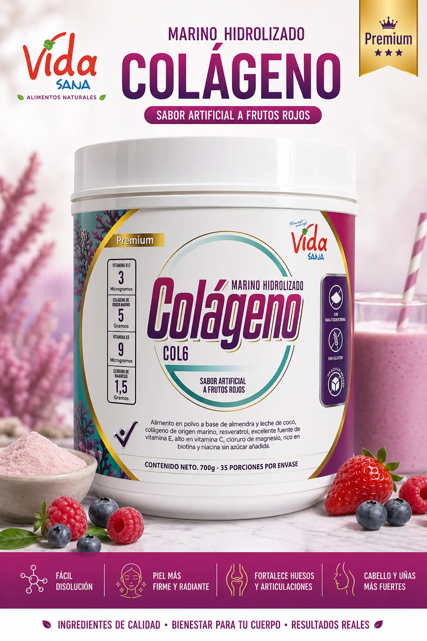 Colágeno Marino Hidrolizado – Sabor Frutos Rojos