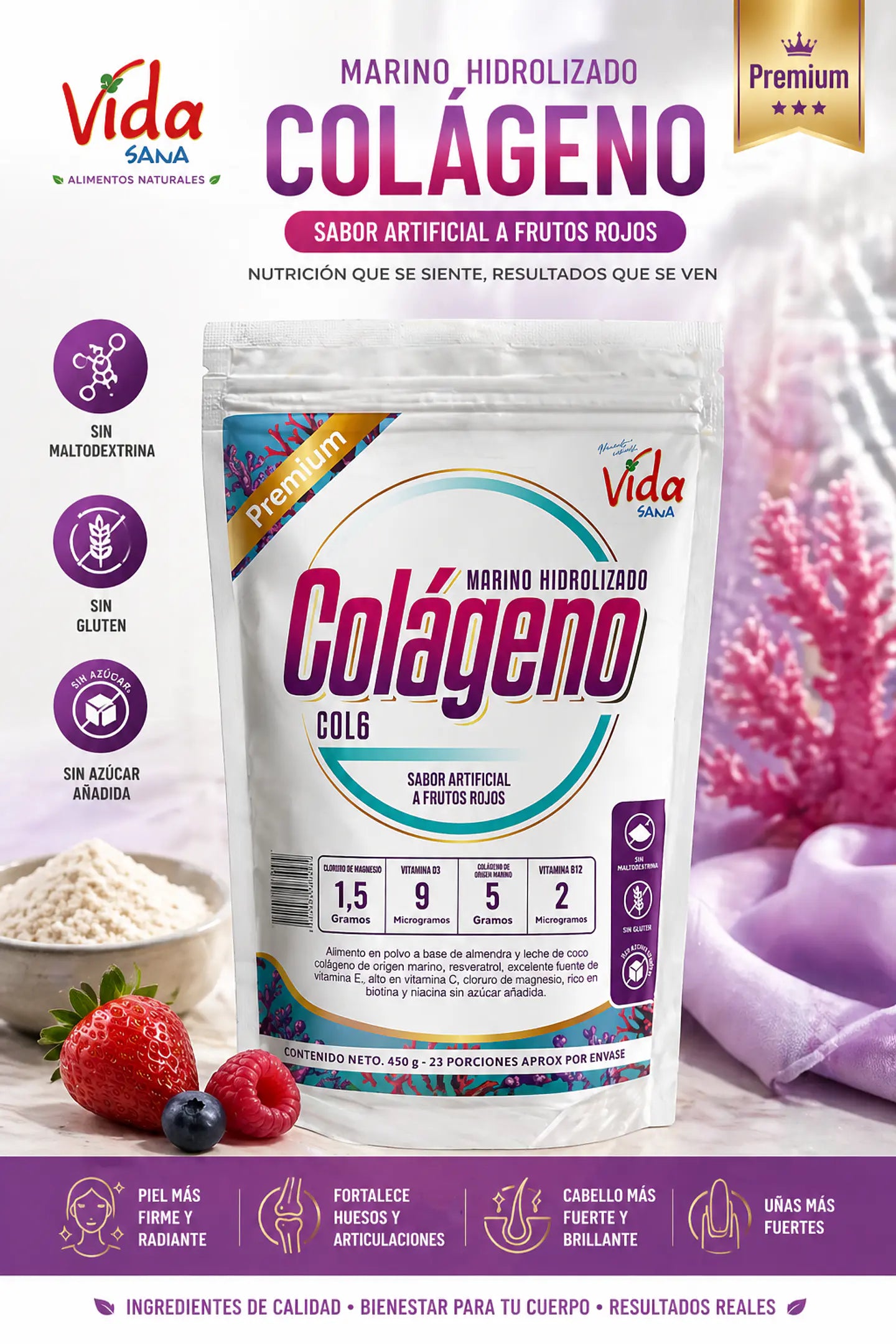 Colágeno Marino Hidrolizado – Sabor Frutos Rojos