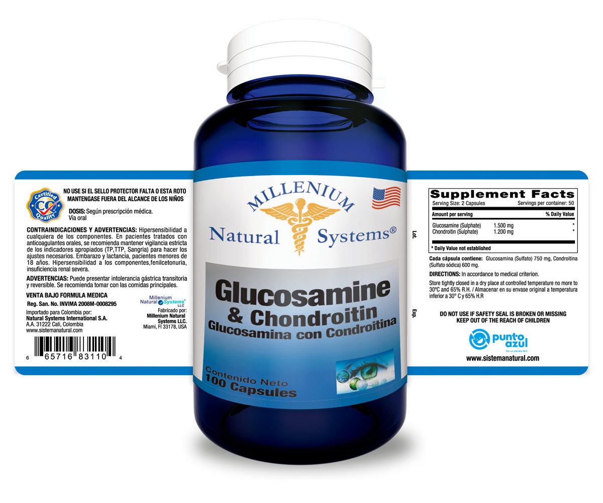 Glucosamina Chondroitin 750/600 mg 100 Capsulas Natural Systems