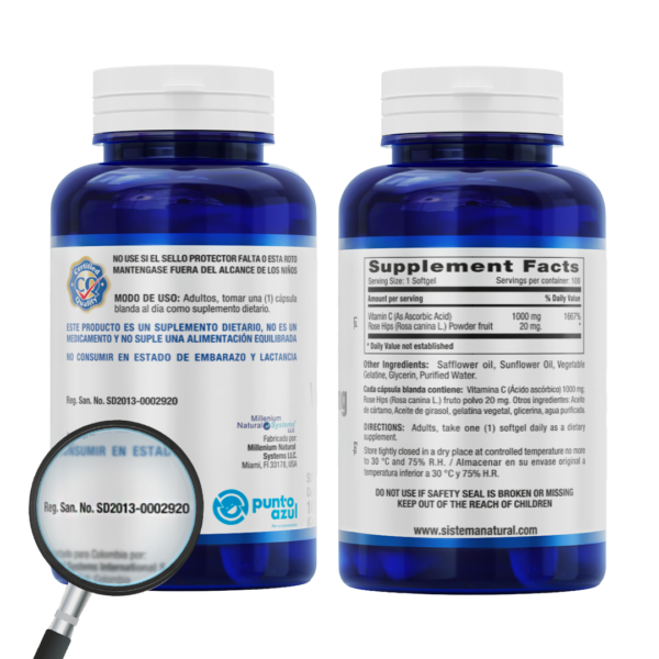 Vitamina C 1000 mg Rose Hips 60 Softgels