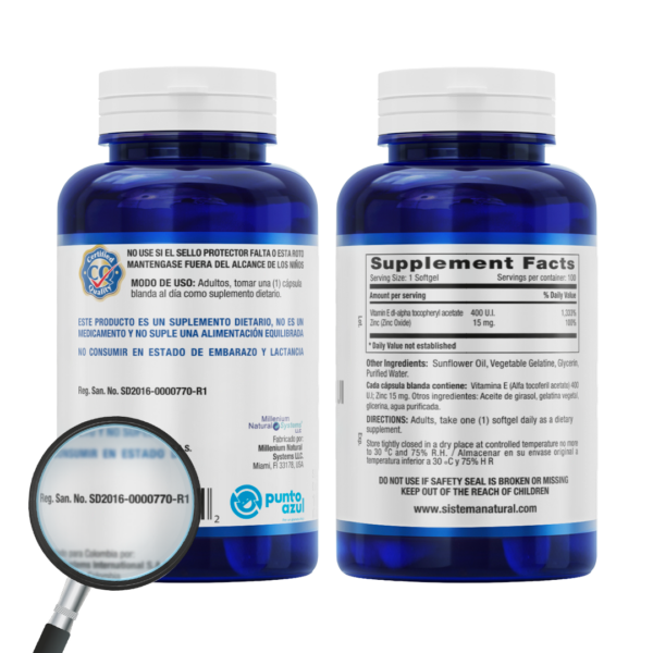 Vitamina E 400 UI Con Zinc 100 Softgels