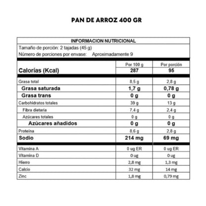 Pan De Arroz x400gr De Alimentos Para La Vida