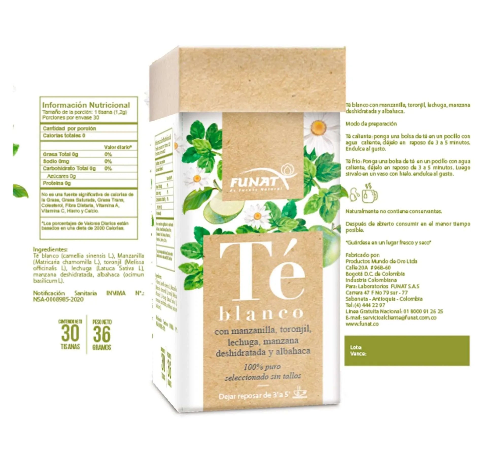 Té blanco 30 tisanas Laboratorio Funat