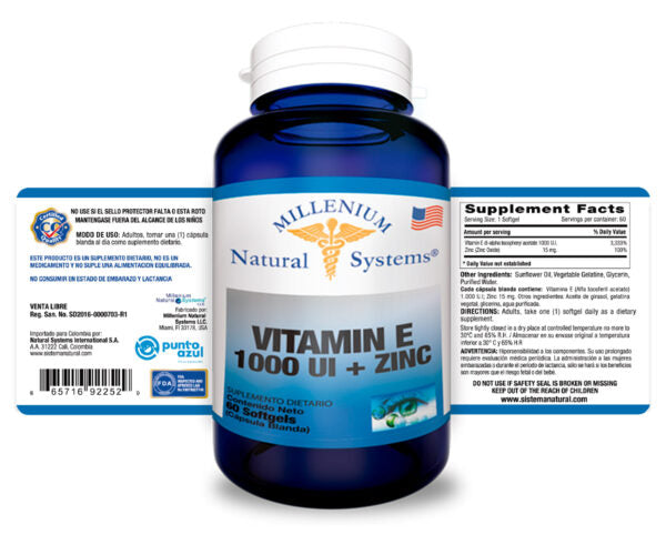Vitamina E 1000 UI con Zinc 60 Softgels