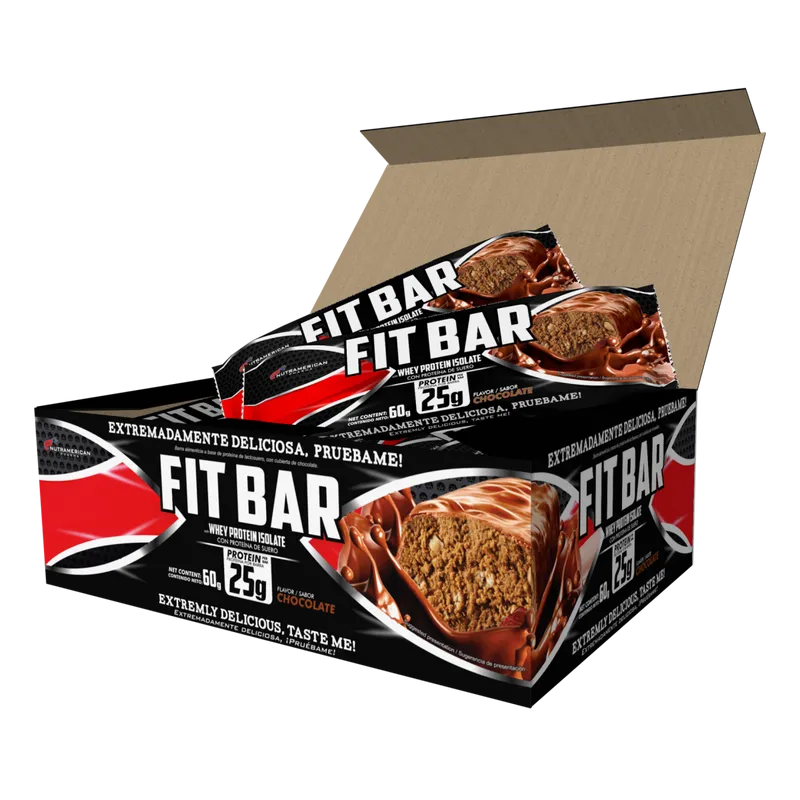 Fitbar Chocolate - Barra de proteína Caja x 12 unds