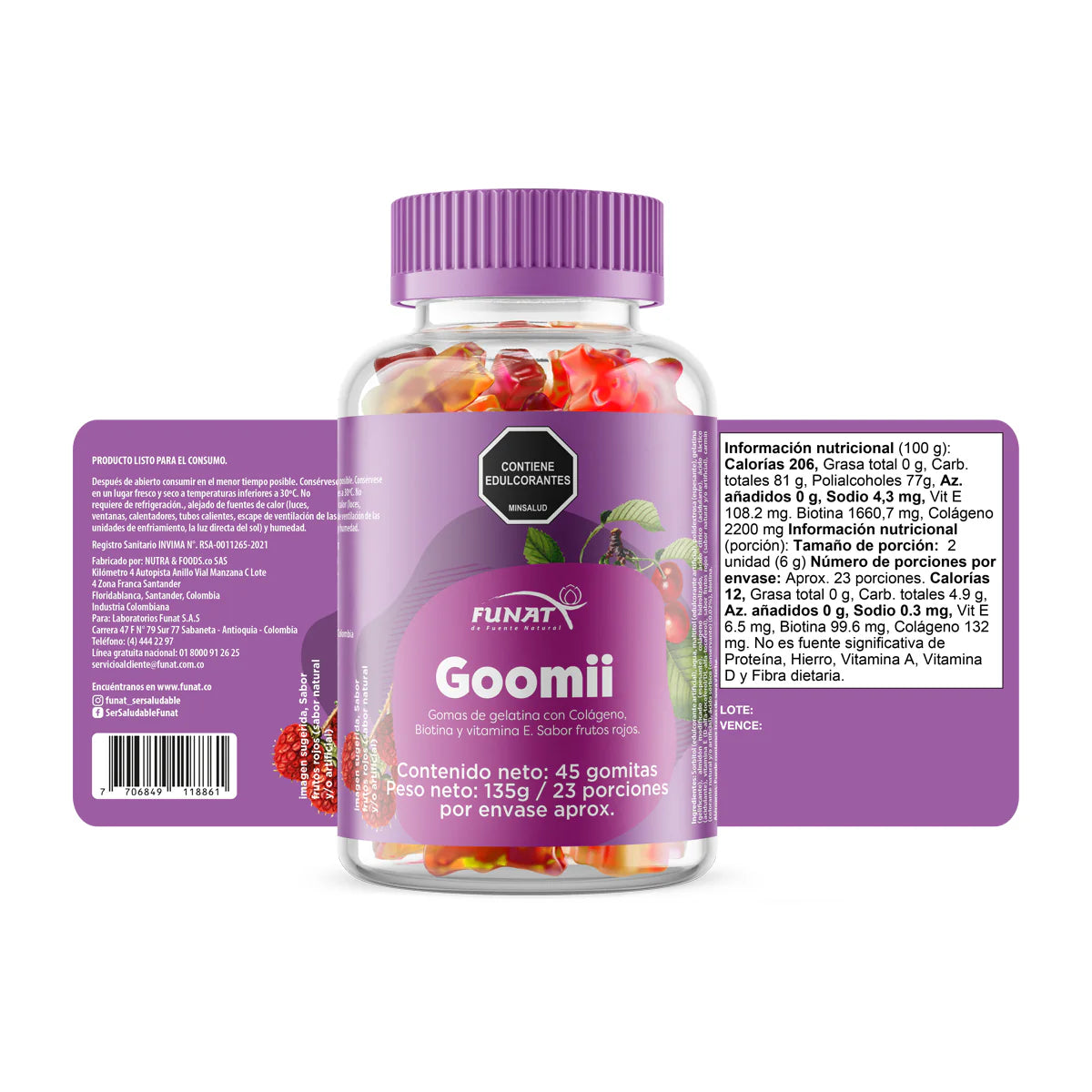 Gomitas con biotina y colágeno 45 Unds Laboratorios Funat