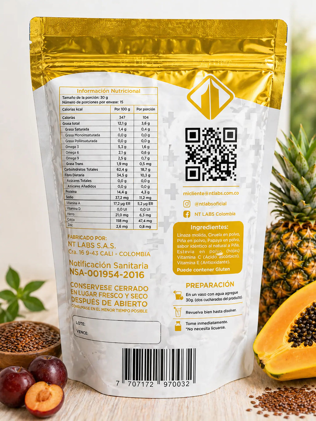 Linaza Ciruela Piña Y Papaya 450G Nt Labs