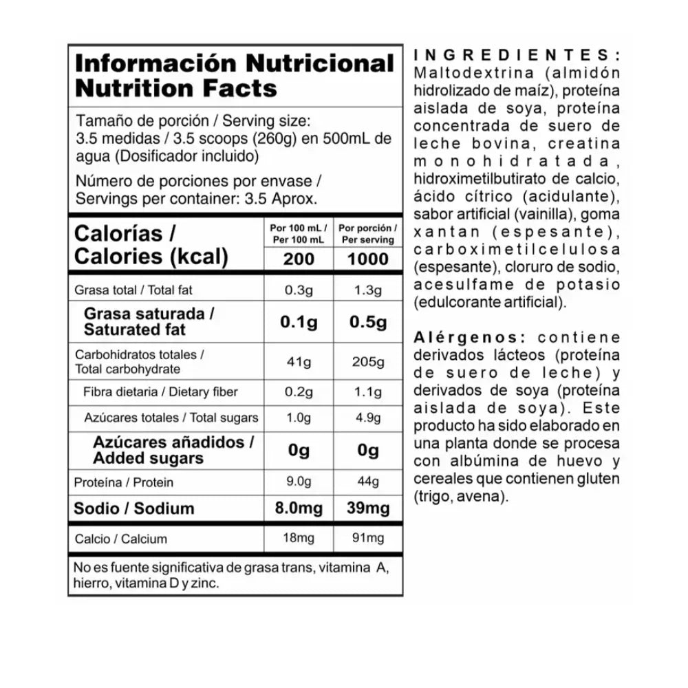 MEGAPLEX CREATINE POWER 2 LB - PROTEINA HIPERCALORICA VAINILLA